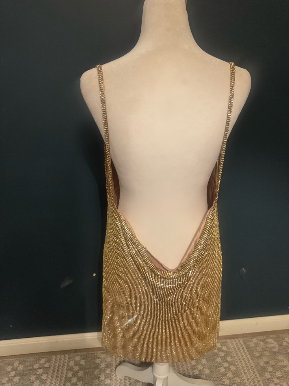 SNDYS Sunset Dress Gold Backless Mesh Mini Dress Size 4